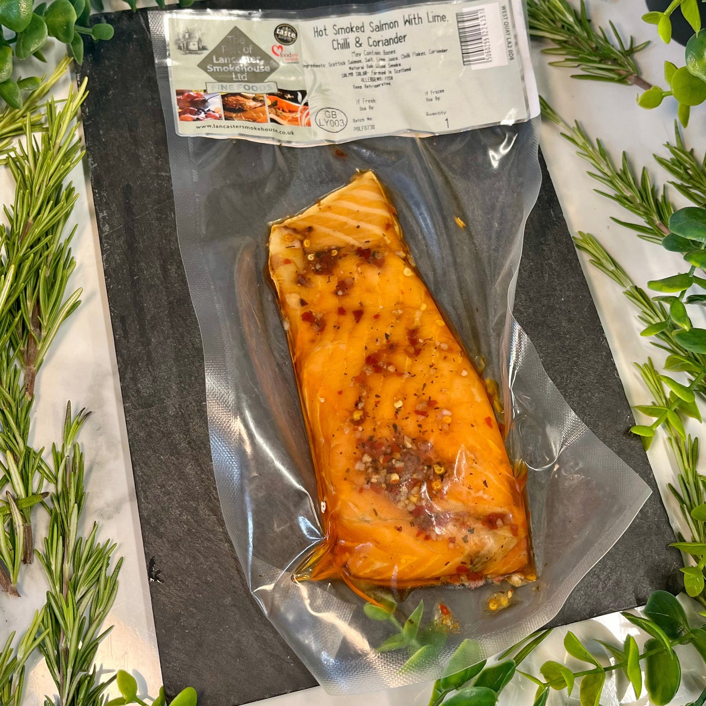 LANCASTER SMOKE HOUSE HOT SMOKED SALMON WITH LIME CHILLI & CORIANDER