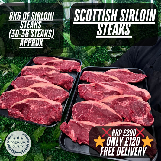 8KG Scottish Sirloin Steaks offer Plus FREE DELIVERY