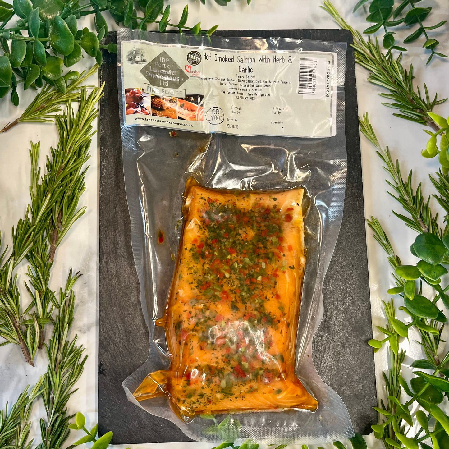 LANCASTER SMOKE HOUSE HOT SMOKED SALMON WITH HERB & GARLIC