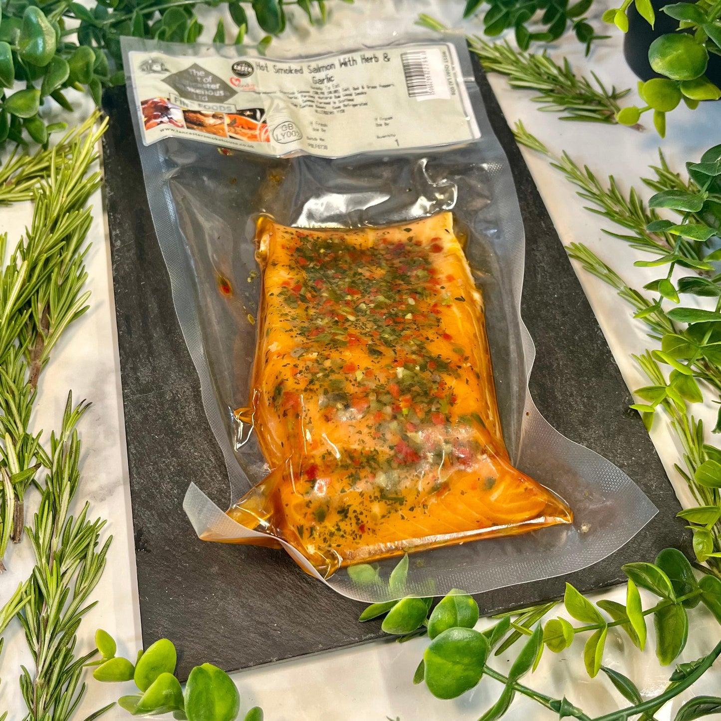 LANCASTER SMOKE HOUSE HOT SMOKED SALMON WITH HERB & GARLIC